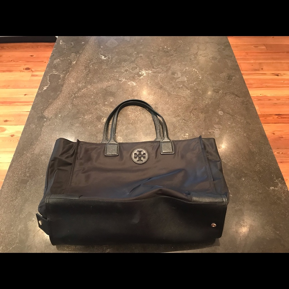 Tory Burch black nylon fold up tote.